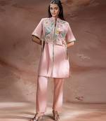Pastel pink embroidered net co ord set