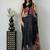 Black Color Mirror Work Satin Silk Saree