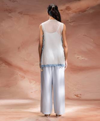 Powder blue embroidered net co ord set 4