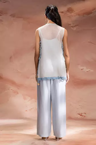 Powder blue embroidered net co ord set