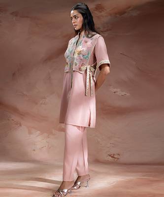 Pastel pink embroidered net co ord set 2