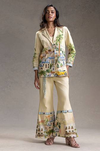 Yellow printed twill cotton co ord set