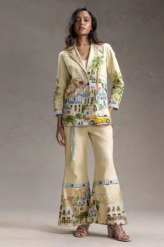 Yellow printed twill cotton co ord set