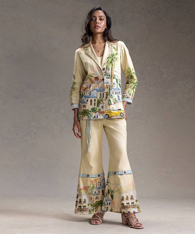 Yellow printed twill cotton co ord set