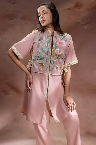 Pastel pink embroidered net co ord set