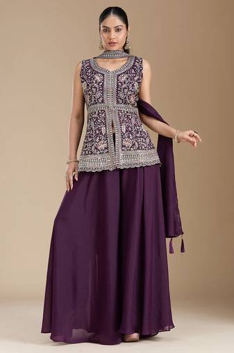 Elegant georgette embroidered kurti set with matching dupatta for women