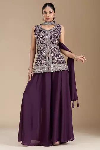 Elegant georgette embroidered kurti set with matching dupatta for women