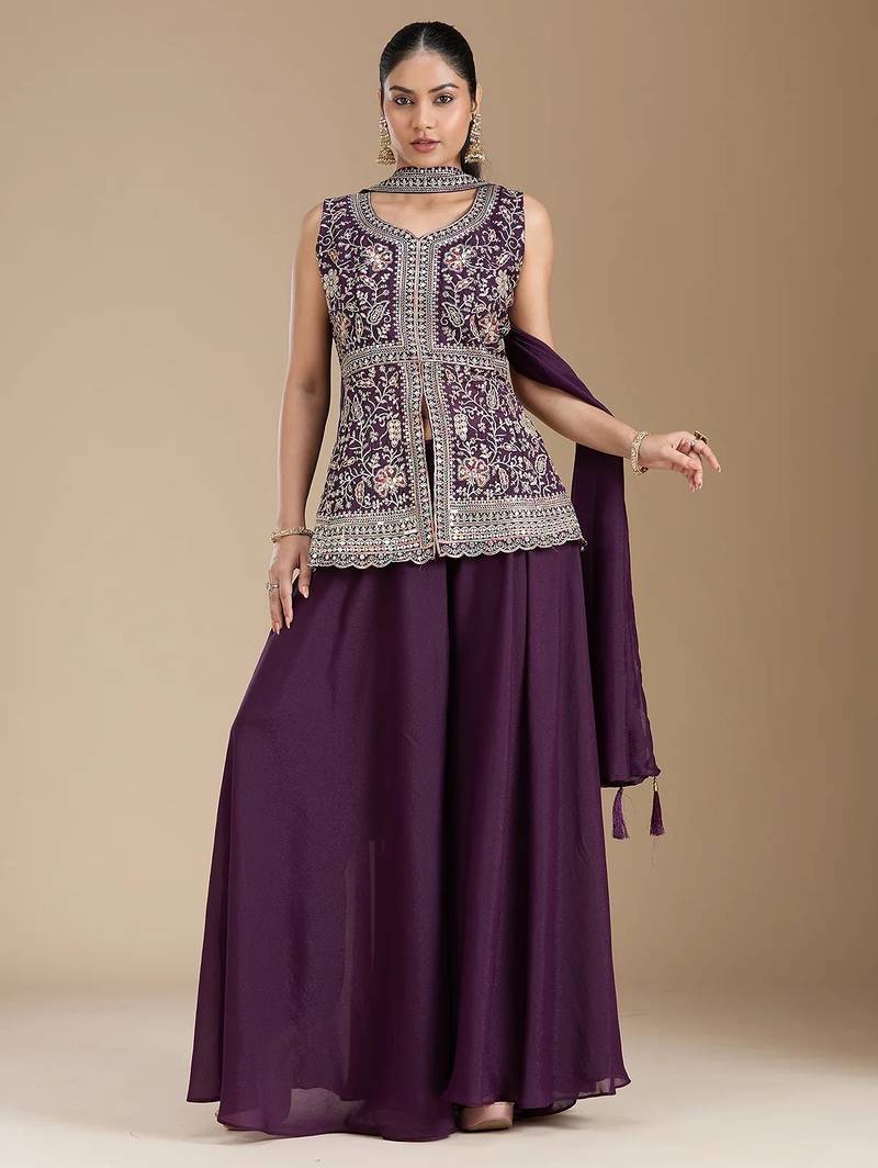 Elegant georgette embroidered kurti set with matching dupatta for women