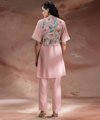 Pastel pink embroidered net co ord set 4
