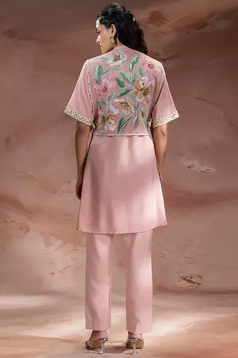 Pastel pink embroidered net co ord set