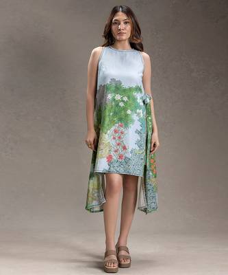 Blue printed twill cotton short dress 1
