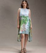Blue printed twill cotton short dress