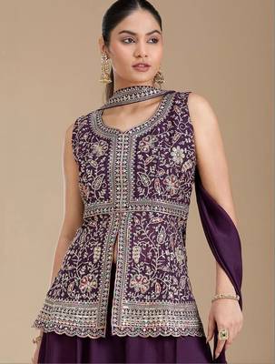 Elegant georgette embroidered kurti set with matching dupatta for women 4