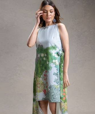 Blue printed twill cotton short dress 2