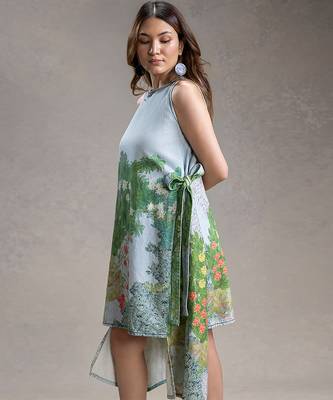 Blue printed twill cotton short dress 3