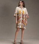 Beige printed cotton short dress