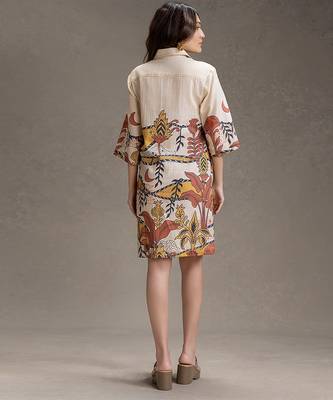 Beige printed cotton short dress 3