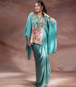 Blue embroidered crepe co ord set