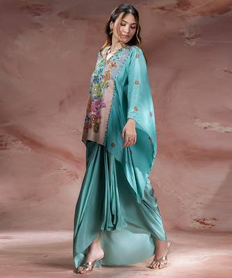 Blue embroidered crepe co ord set 2