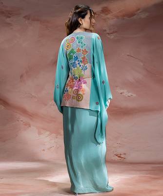 Blue embroidered crepe co ord set 4