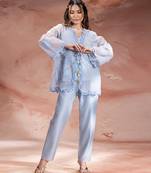Light blue embroidered net co ord set