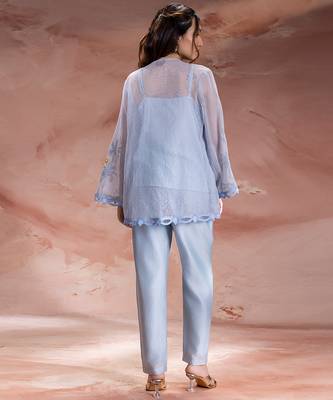 Light blue embroidered net co ord set 4