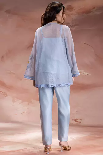Light blue embroidered net co ord set