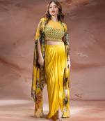 Yellow embroidered crepe co ord set