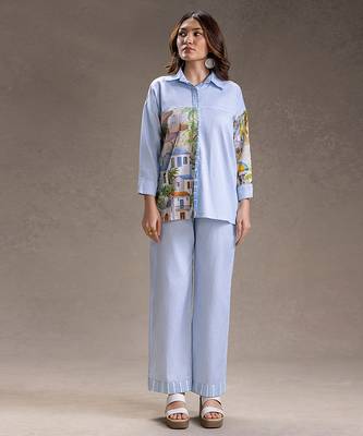 Blue printed twill cotton co ord set 1