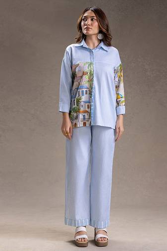 Blue printed twill cotton co ord set