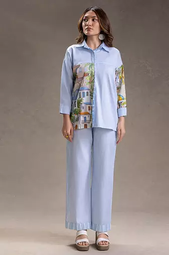 Blue printed twill cotton co ord set