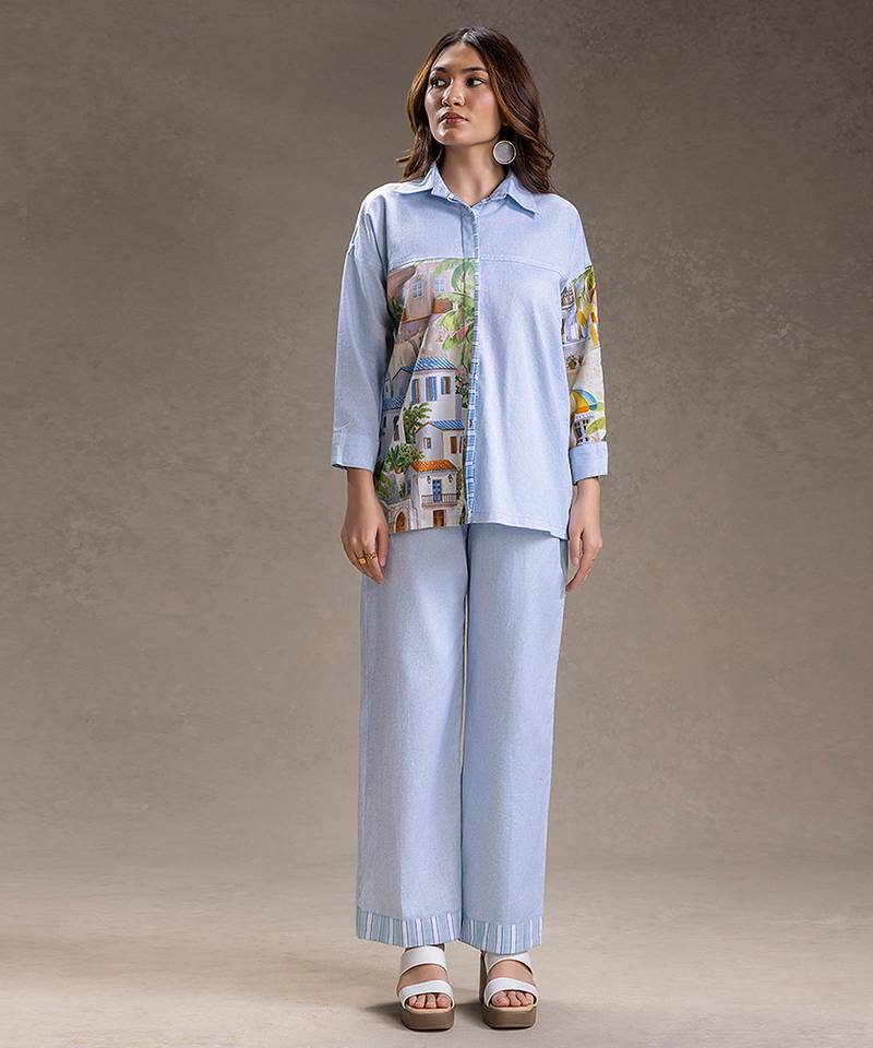 Blue printed twill cotton co ord set