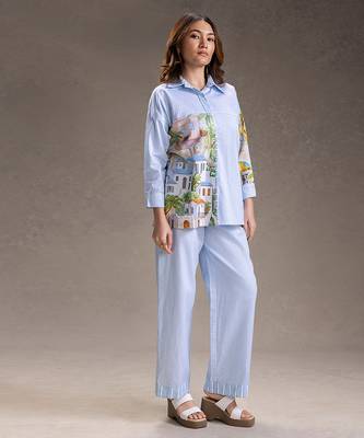 Blue printed twill cotton co ord set 2