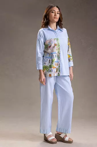 Blue printed twill cotton co ord set