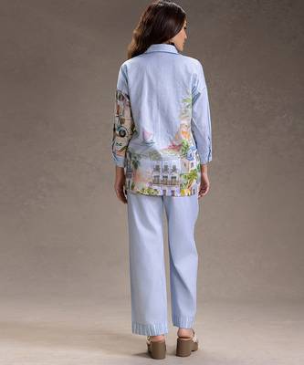 Blue printed twill cotton co ord set 3