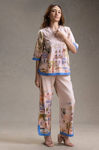 Pink printed twill cotton co ord set