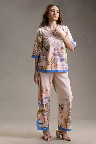 Pink printed twill cotton co ord set
