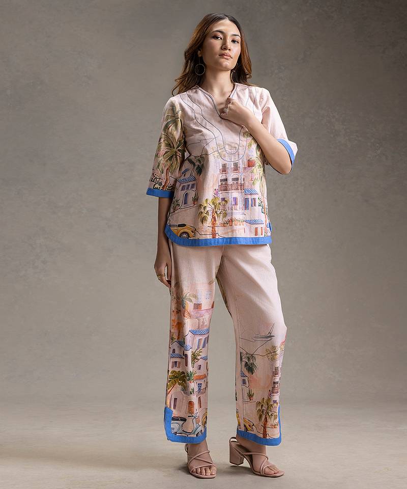 Pink printed twill cotton co ord set