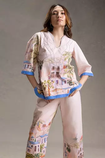 Pink printed twill cotton co ord set