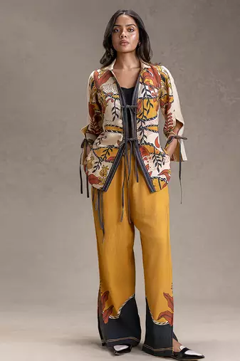 Beige printed cotton co ord set