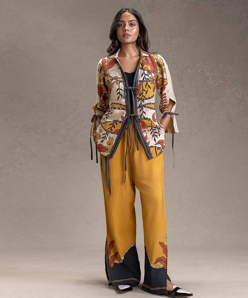 Beige printed cotton co ord set