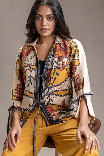 Beige printed cotton co ord set