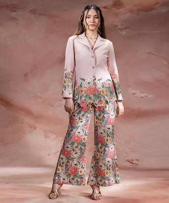 Pink embroidered khadi flex co ord set 1