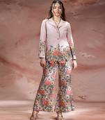 Pink embroidered khadi flex co ord set