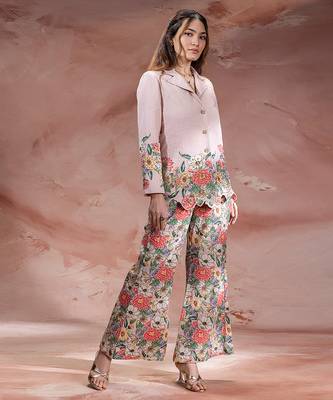 Pink embroidered khadi flex co ord set 2
