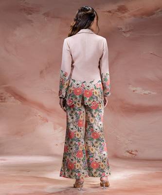 Pink embroidered khadi flex co ord set 4