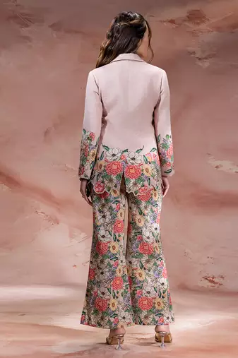 Pink embroidered khadi flex co ord set