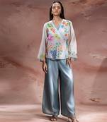 Blue embroidered net co ord set