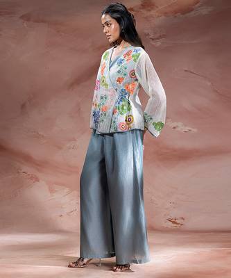 Blue embroidered net co ord set 2