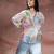 Blue embroidered net co ord set